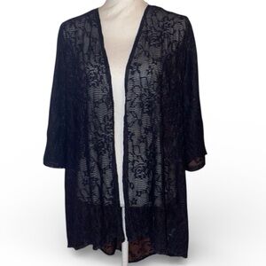 ESPRESSO Beach Pool Cover-up Gypsy Boho FloralLace Kimono Cardigan Black XL